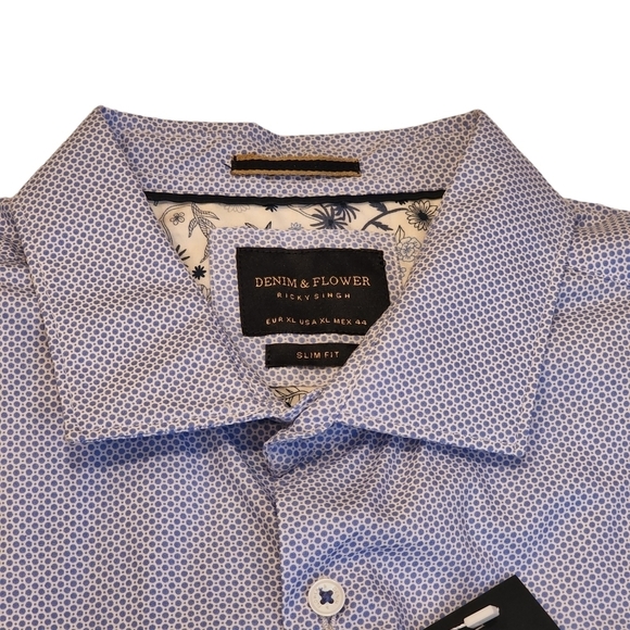 NWT Denim & Flower blue/white short sleeve button down shirt. Men's size XL - Picture 2 of 15